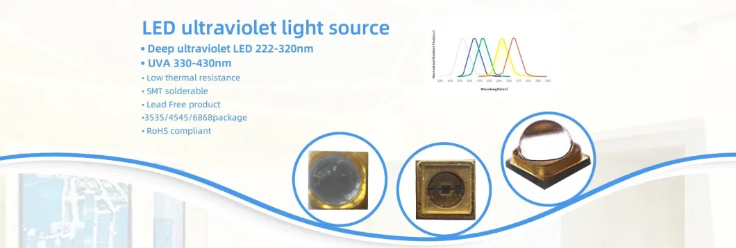 High Quality Factory LED Pw Ultraviolet UVC LED 3535 0.2W 0.5W 1W 3W 5W 270nm 275nm 280nm 285nm UV Lamp Module for Air Purification UV LED Chip